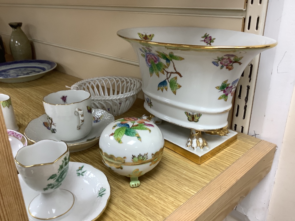 A group of Herend ornamental porcelain (11) and an Isle of Wight glass vase